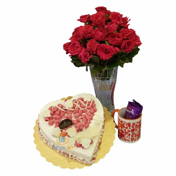 Red Velvet Cake & Red rose vase