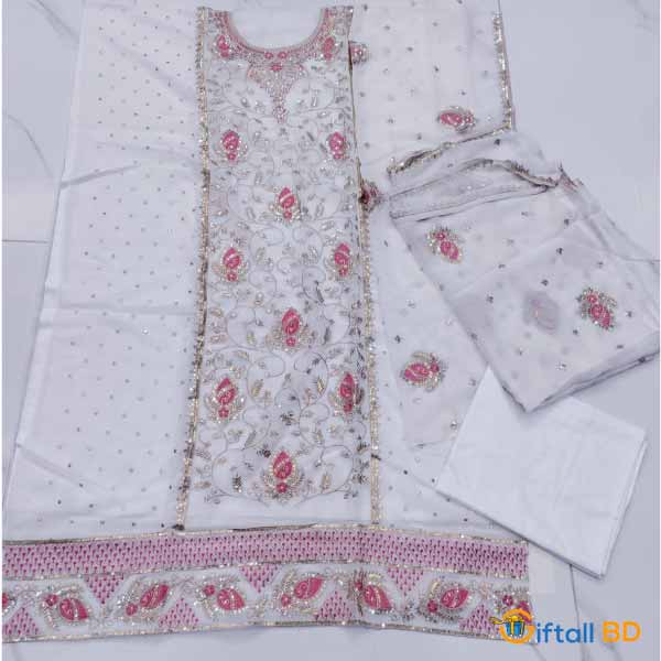 White Chiffon embroidred dress for her