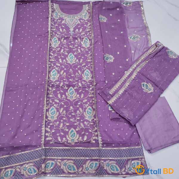 Purple Chiffon haevy embroidred dress for her