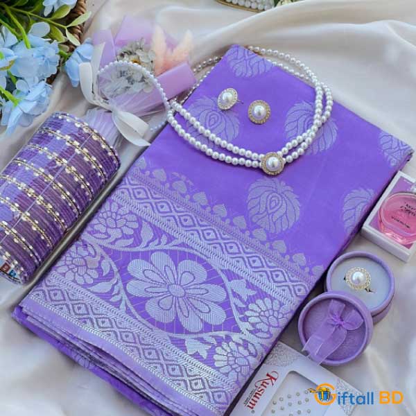 Purple Katan Saree Anniversary Gift Package