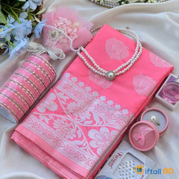 Light pink Katan Saree for Anniversary Gift